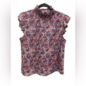 Banana Republic Red and Blue Floral Blouse